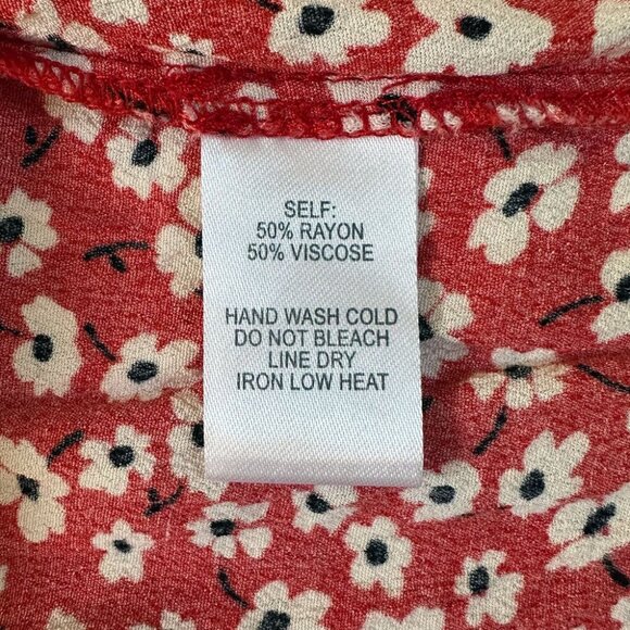 Lulus Red Floral Print Smocked Babydoll Dress V-Neck Casual Comfy Boho Beach SzS - Picture 8 of 9